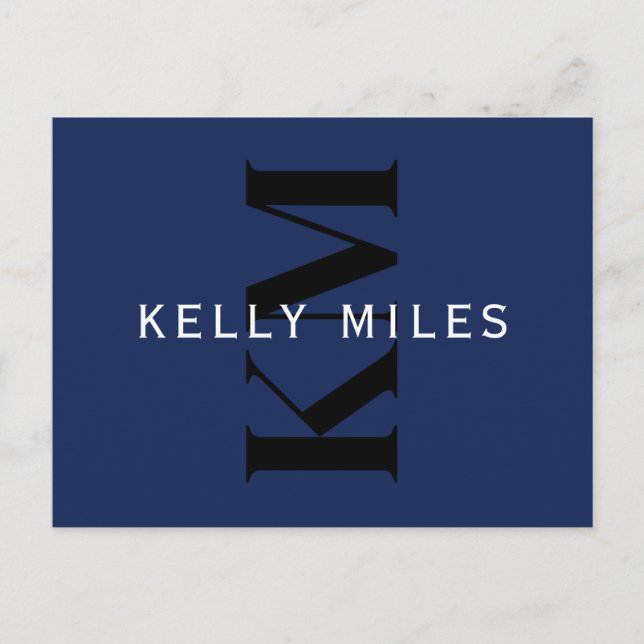 Editable Modern Name Navy Blue Black White Postcard (Front)
