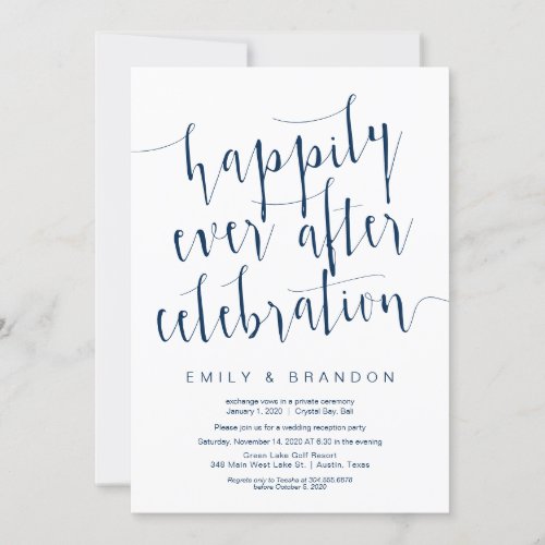 Editable Modern Navy Blue font Wedding Elopement Invitation