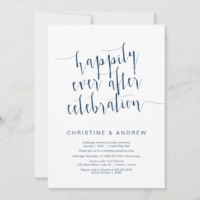 Editable Modern Navy Blue font, Wedding Elopement Invitation (Front)