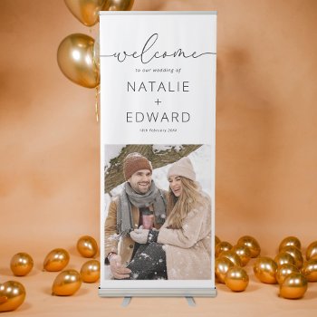 Editable Modern Photo Wedding Welcome Retractable Banner by special_stationery at Zazzle