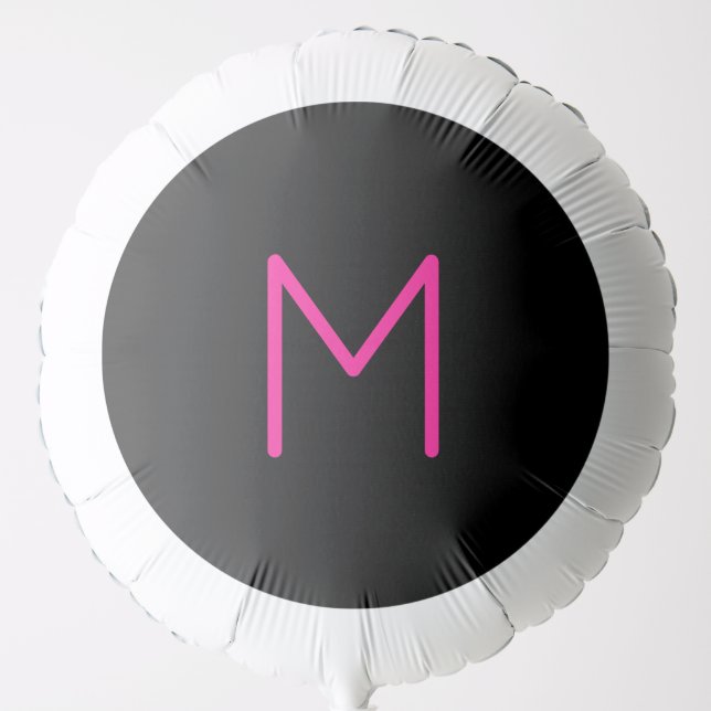 Editable Modern Pink & Black Monogram Balloon (Front)