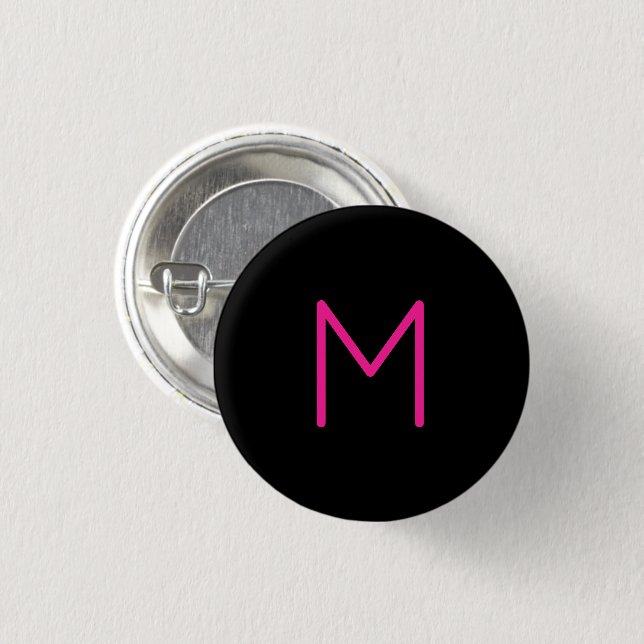 Editable Modern Pink & Black Monogram Button (Front & Back)