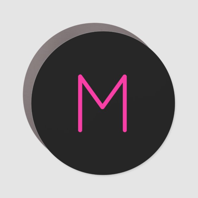 Editable Modern Pink & Black Monogram Car Magnet (Front)