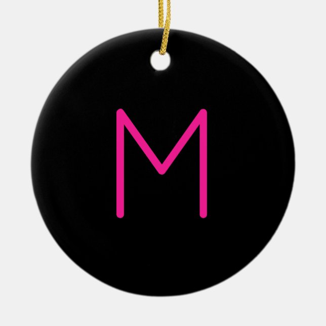 Editable Modern Pink & Black Monogram Ceramic Ornament (Front)