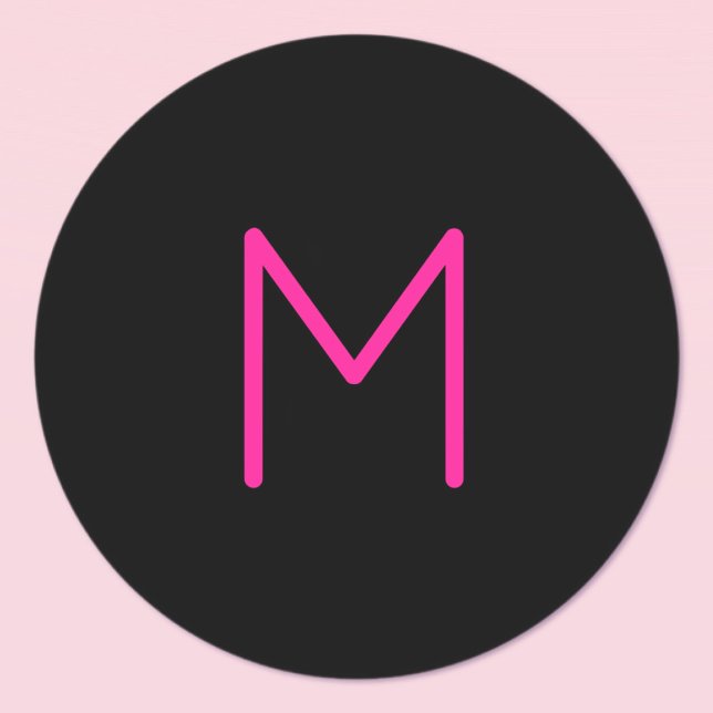 Editable Modern Pink & Black Monogram Classic Round Sticker (Creator Uploaded)