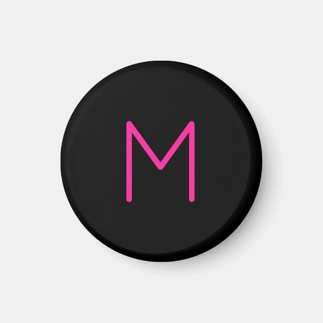 Editable Modern Pink & Black Monogram Magnet (Front)