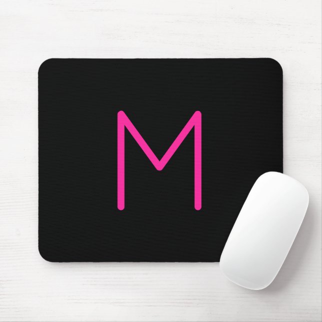 Editable Modern Pink & Black Monogram Mouse Pad (With Mouse)