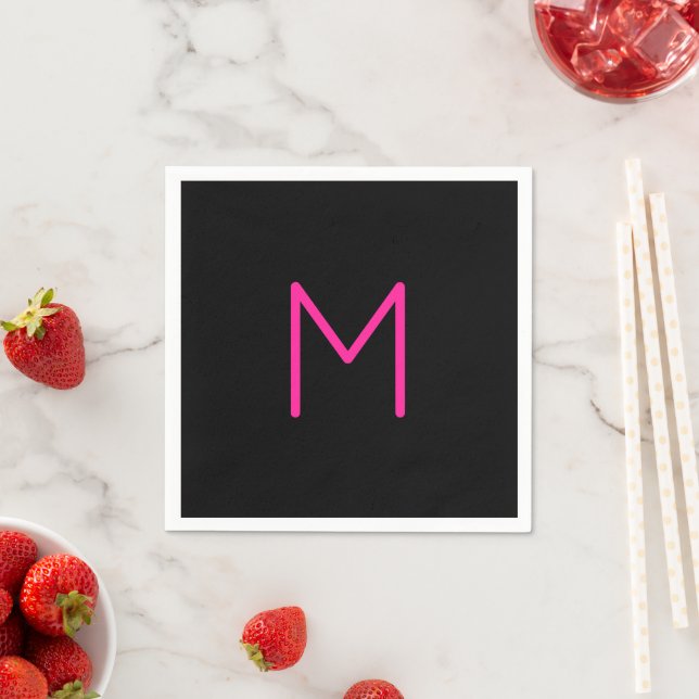 Editable Modern Pink & Black Monogram Napkins (Insitu)