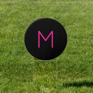 Editable Modern Pink & Black Monogram Sign