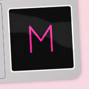 Editable Modern Pink & Black Monogram Sticker