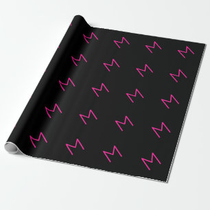 Editable Modern Pink & Black Monogram Wrapping Paper