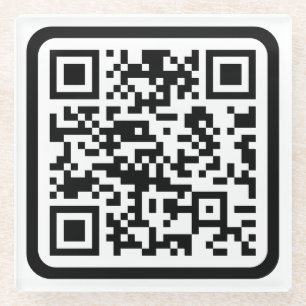 Editable Modern QR code Black White or Any Color Glass Coaster