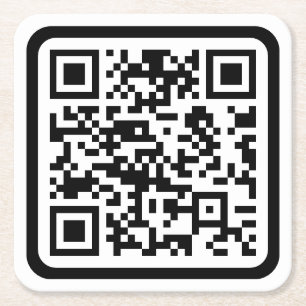 Editable Modern QR code Black White or Any Color Square Paper Coaster