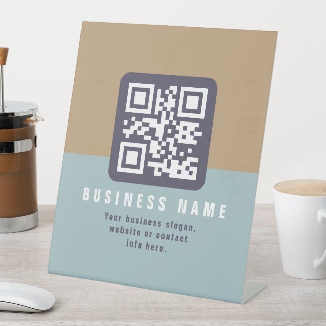 Editable Modern QR code Template | Muted Colors Pedestal Sign (In SItu)