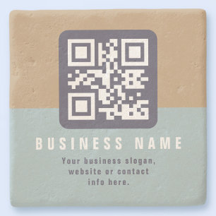 Editable Modern QR code Template   Muted Colors Stone Coaster