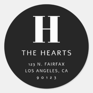 Editable Modern Return Address & Monogram   Black Classic Round Sticker