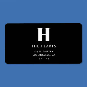 Editable Modern Return Address & Monogram   Black Label