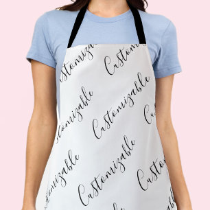 Editable Modern Scrip Text Pattern   Black & White Apron