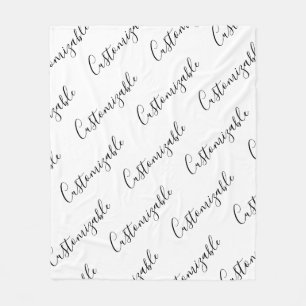 Editable Modern Scrip Text Pattern Black & White Fleece Blanket