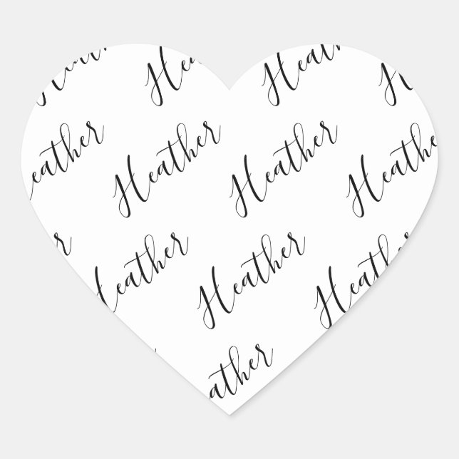 Editable Modern Scrip Text Pattern | Black & White Heart Sticker (Front)