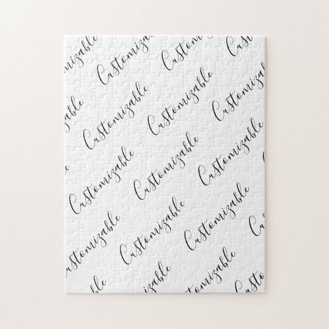 Editable Modern Scrip Text Pattern | Black & White Jigsaw Puzzle (Vertical)