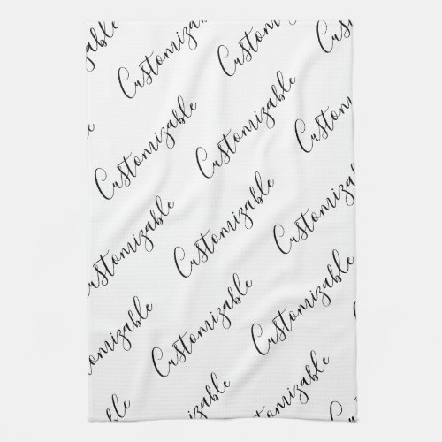 Editable Modern Scrip Text Pattern  Black  White Kitchen Towel