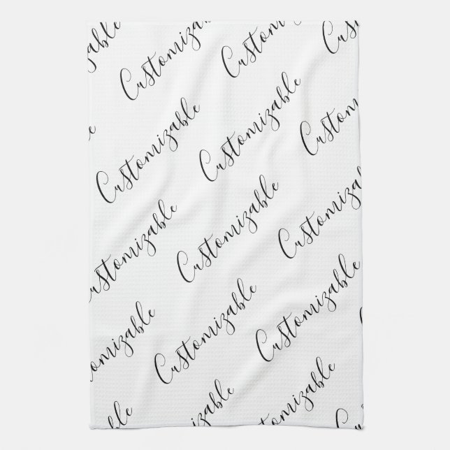 Editable Modern Scrip Text Pattern | Black & White Kitchen Towel (Vertical)
