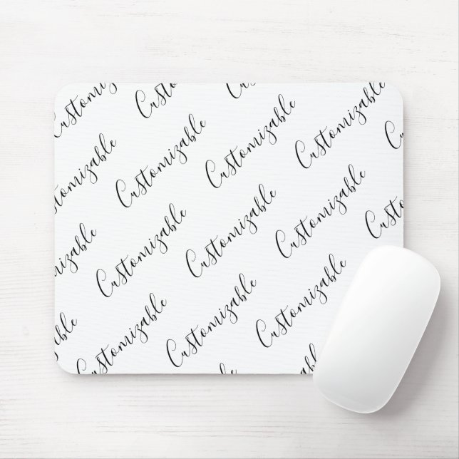 Editable Modern Scrip Text Pattern | Black & White Mouse Pad (With Mouse)