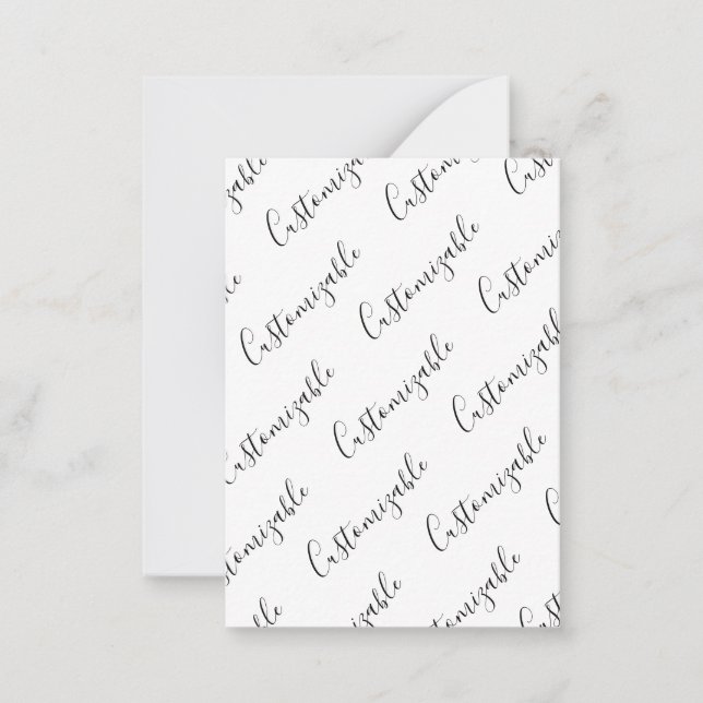 Editable Modern Scrip Text Pattern | Black & White Note Card (Front)