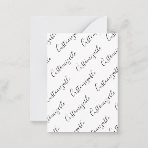 Editable Modern Scrip Text Pattern  Black  White Note Card