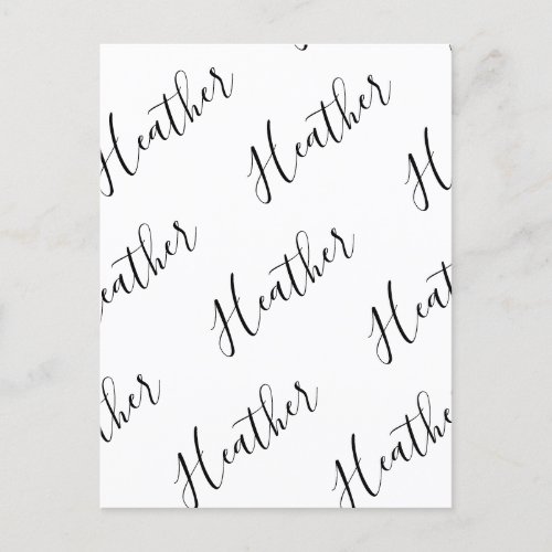 Editable Modern Scrip Text Pattern  Black  White Postcard