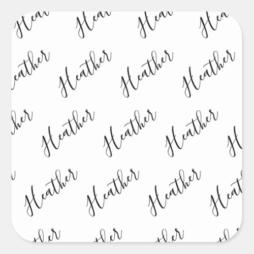 Editable Modern Scrip Text Pattern  Black  White Square Sticker