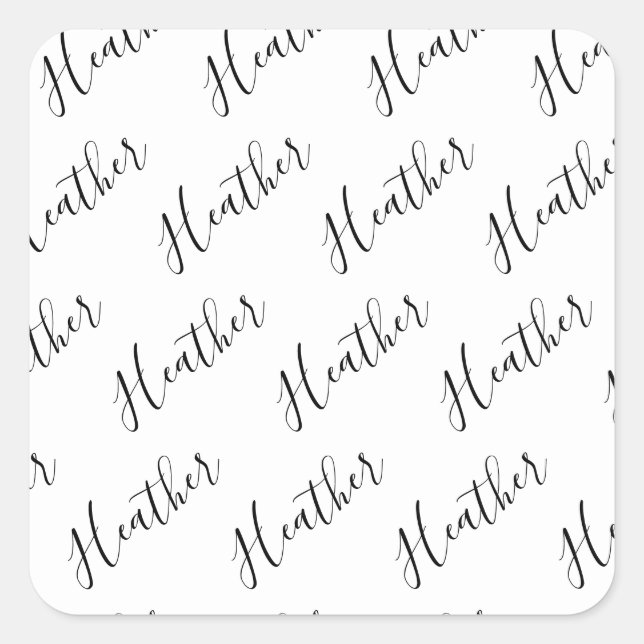 Editable Modern Scrip Text Pattern | Black & White Square Sticker (Front)