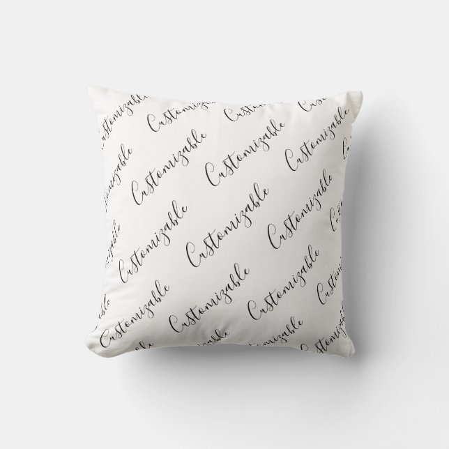 Editable Modern Scrip Text Pattern | Black & White Throw Pillow (Front)