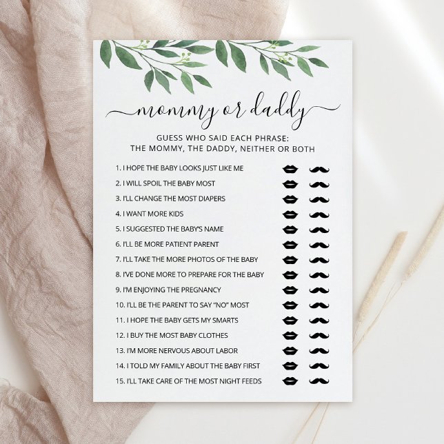 Editable Mommy or Daddy Baby Shower game Card (Creator Uploaded)