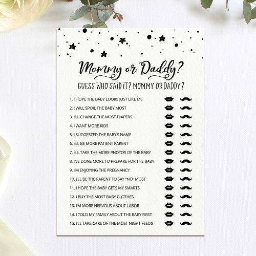 Editable Mommy or Daddy Baby Shower game Card