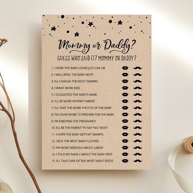 Editable Mommy or Daddy Baby Shower game Card (Creator Uploaded)