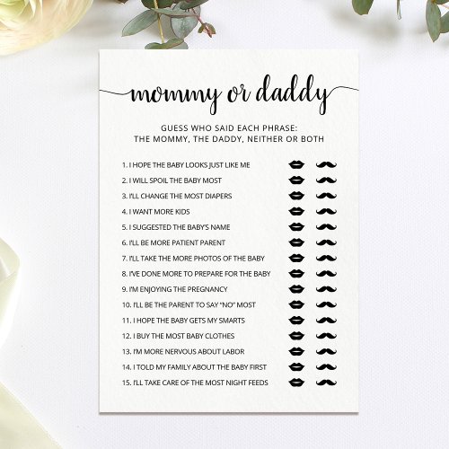 Editable Mommy or Daddy Baby Shower game Card