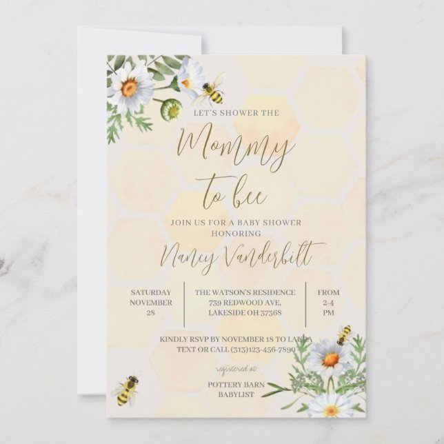Editable Mommy to Bee Baby Shower Invitation  (Front)
