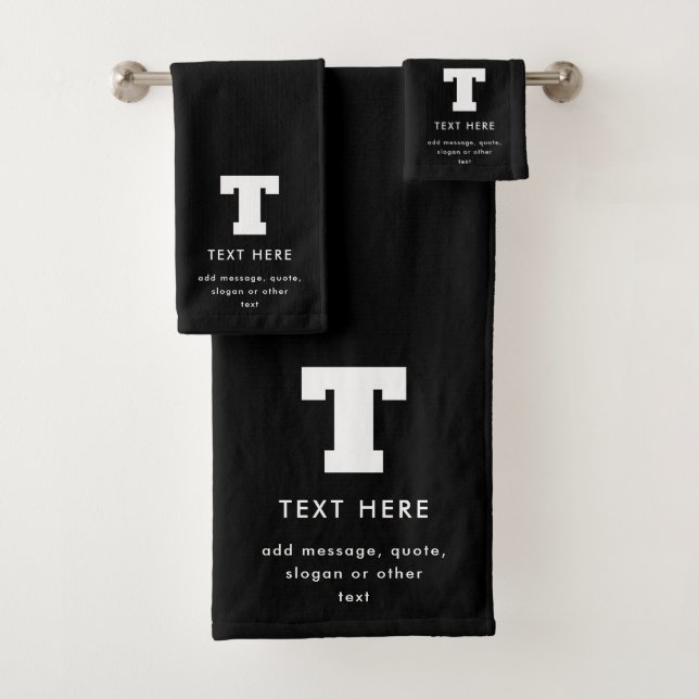 Editable Monogram Text | Black & White Bath Towel Set (Insitu)