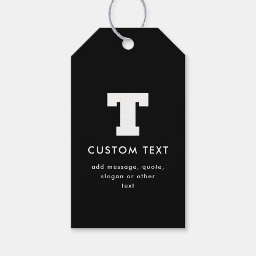 Editable Monogram Text  Black  White Gift Tags