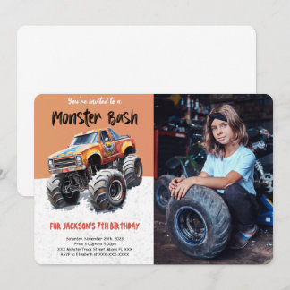 Editable Monster Truck Birthday Photo Invitation
