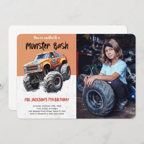 Editable Monster Truck Birthday Photo  Invitation