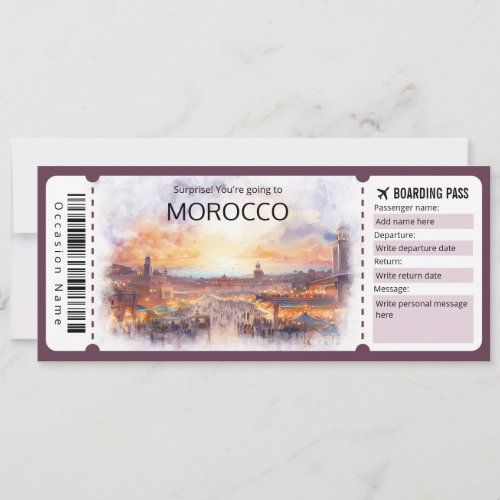 Editable Morocco Boarding Pass Plane ticket  Invitation