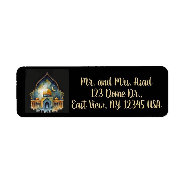 Editable Mosque and Moon Return Address Label (Front)