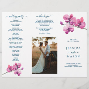 Editable Moth Orchid Trifold Wedding Program Flyer