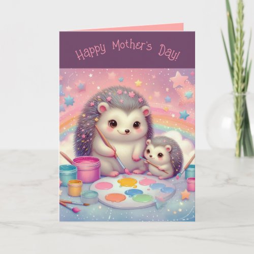 Editable Mother and Baby Hedgehogs Mothers Day Card