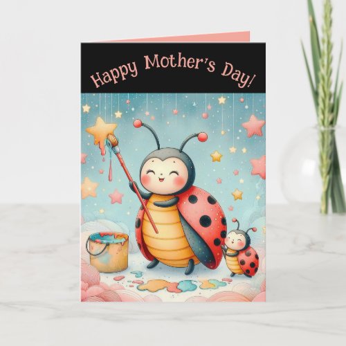 Editable Mother and Baby Ladybugs Mothers Day Card