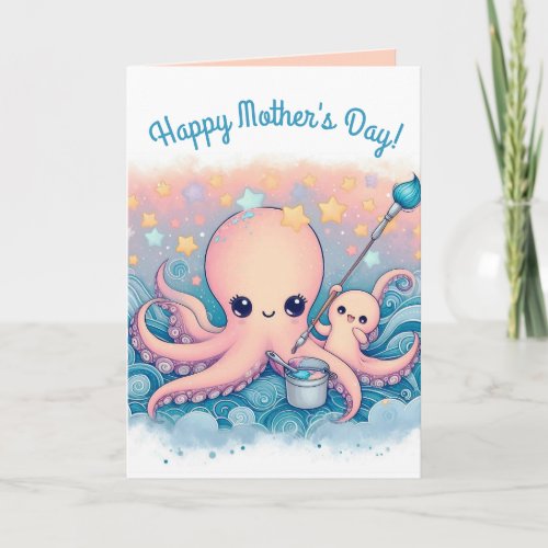 Editable Mother Octopus Baby Octopus Mothers Day Card