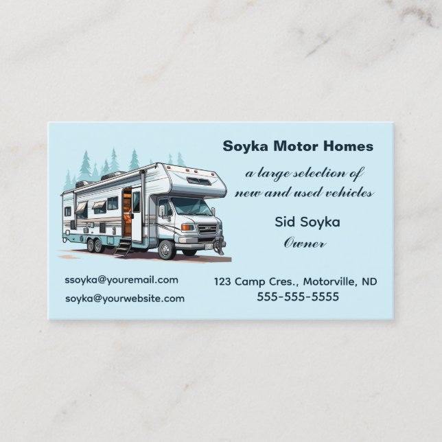 Editable Motor Homes RV Business Card (Front)